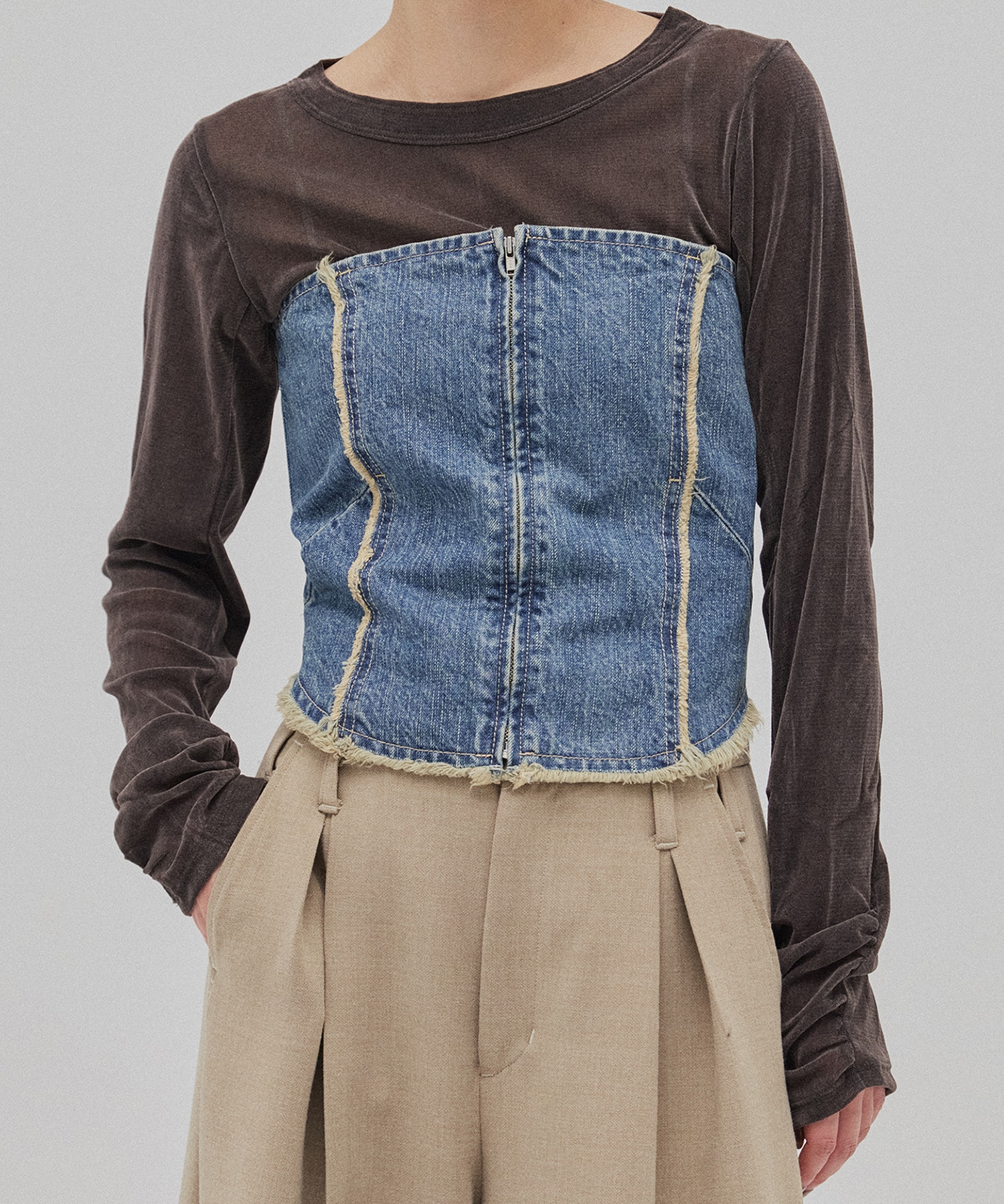 レースアップラインデニムビスチェ