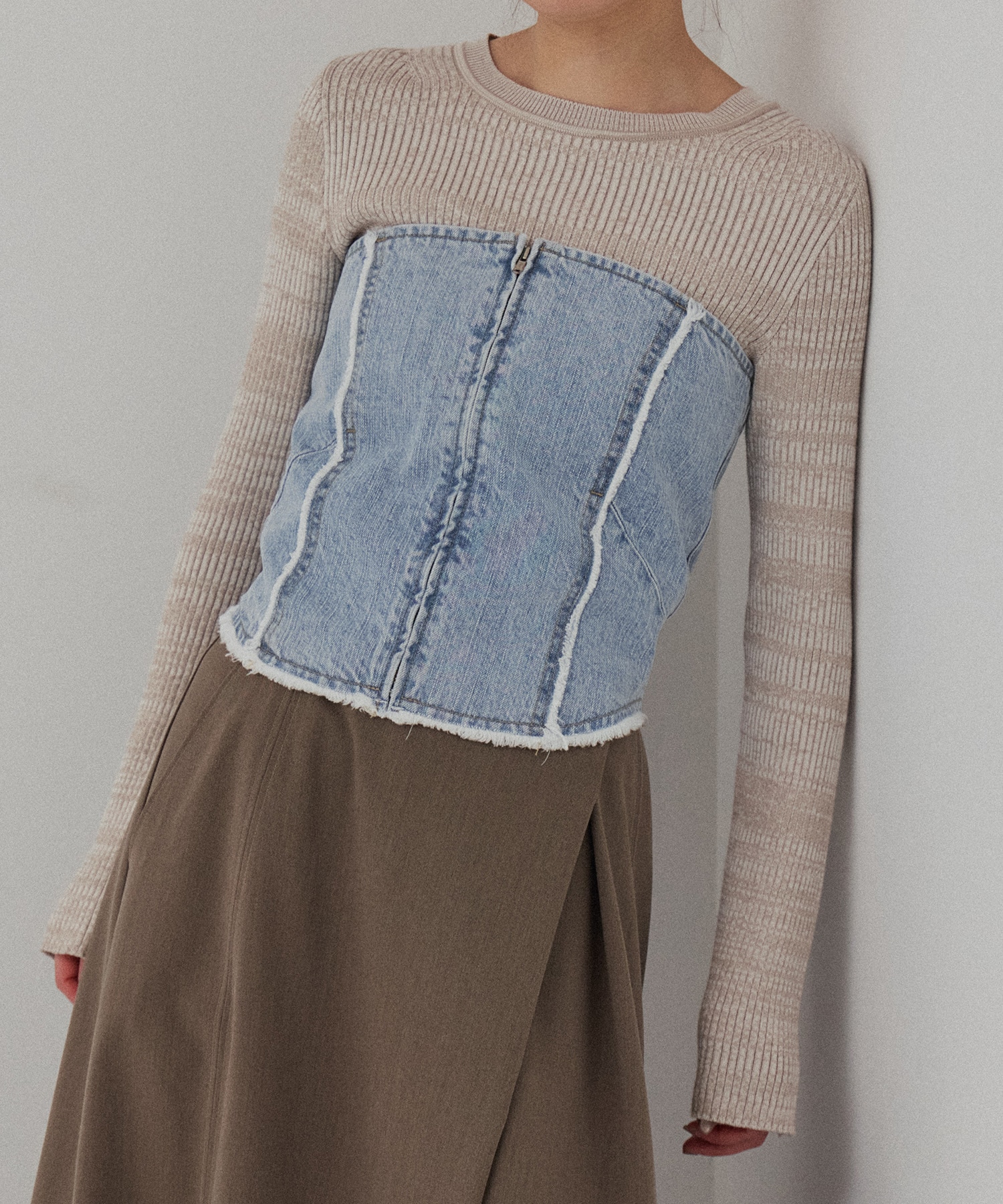 レースアップラインデニムビスチェ