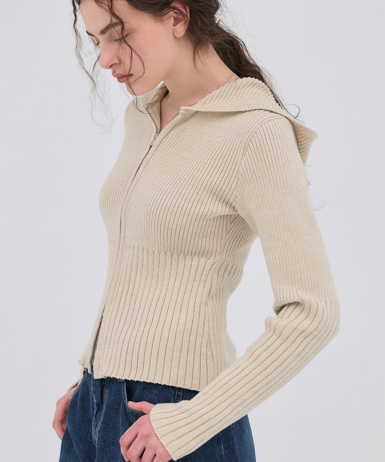 リブニットジップフーディ