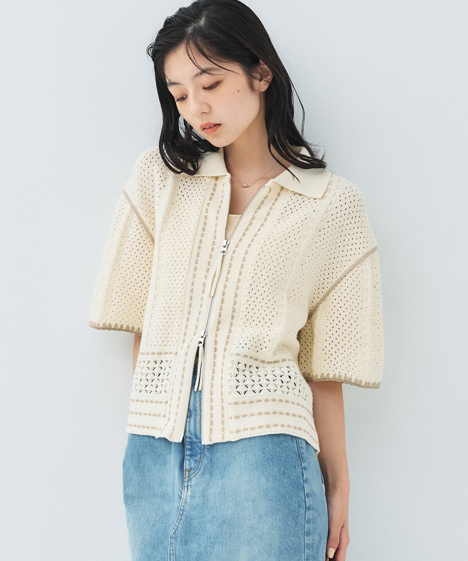 ハーフスリーブZIPポロニット