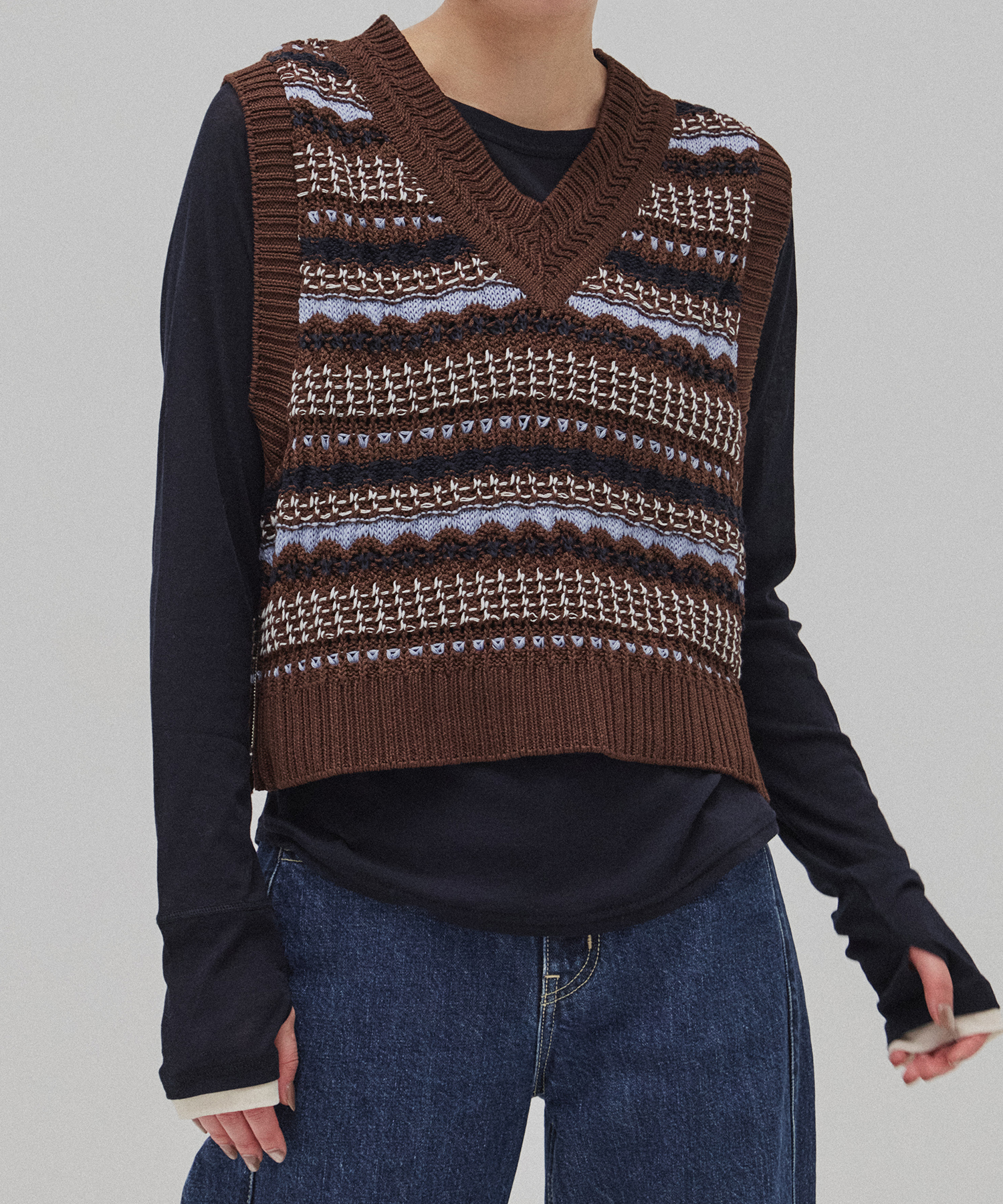 ボーダーメッシュニットベスト