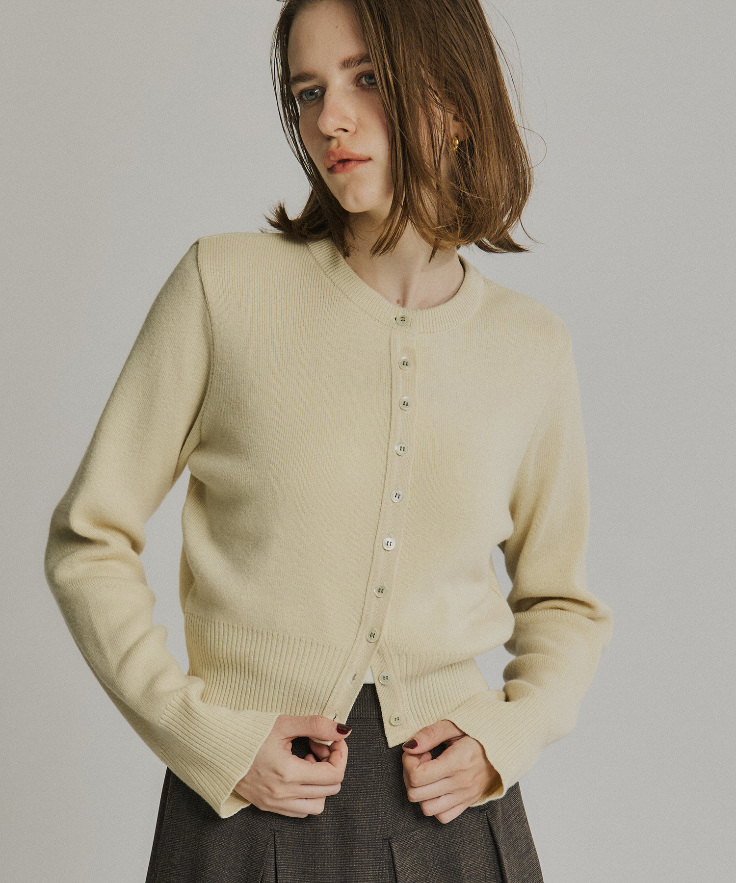 コットンカシミヤクルーカーデ