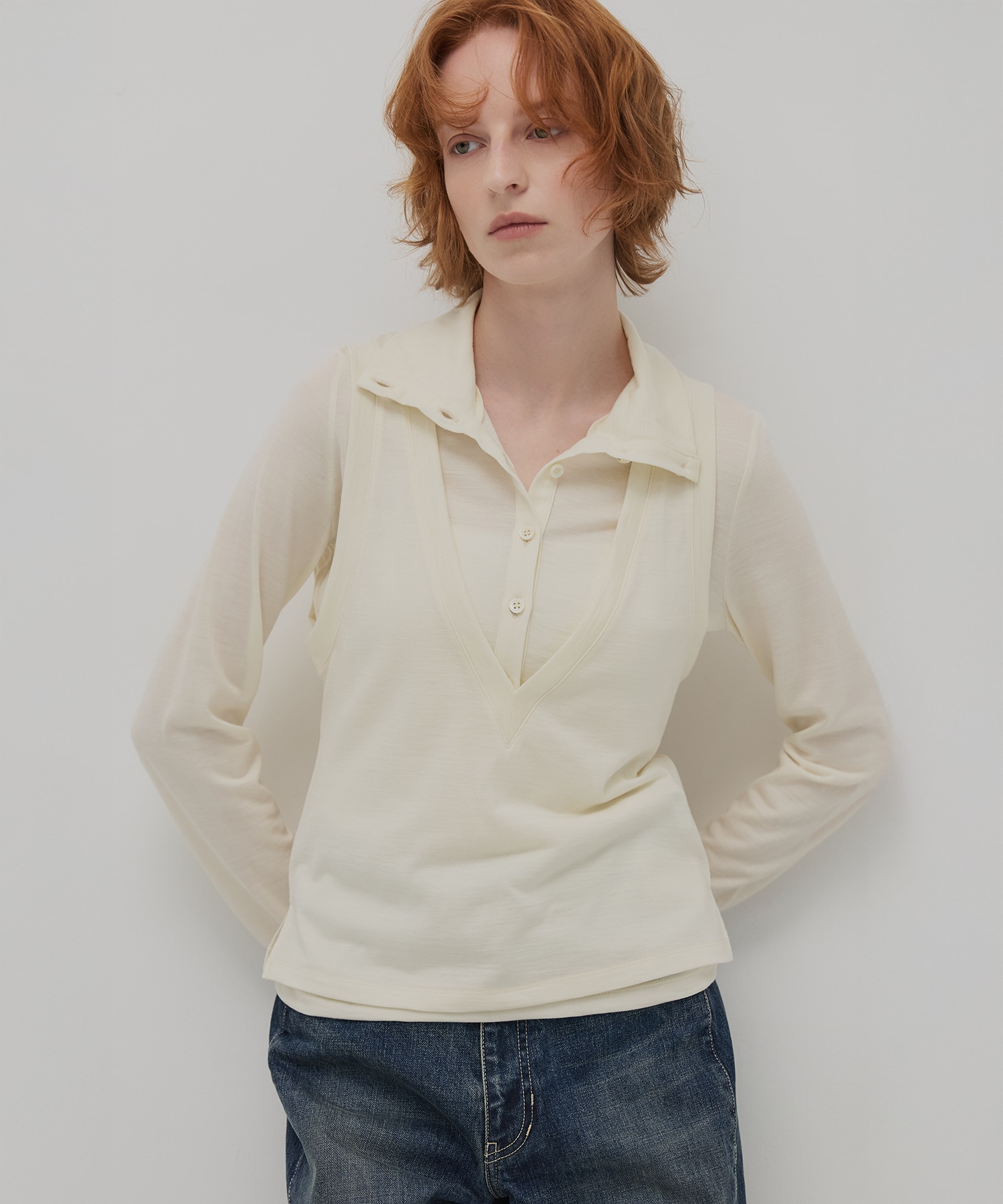 Super100 ヘンリーネックトップス