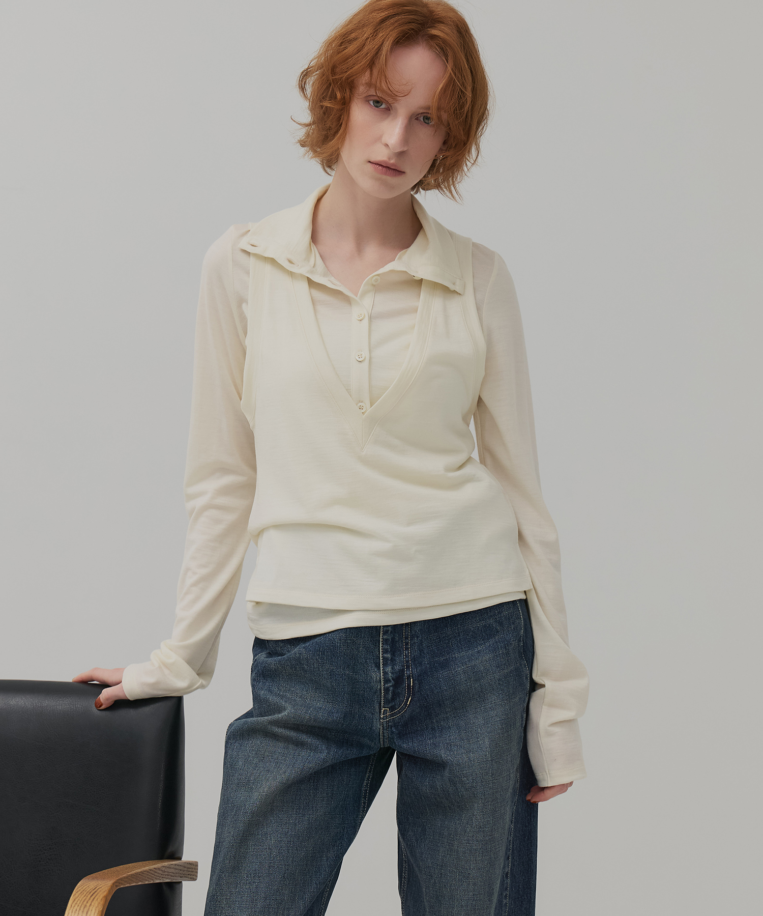 〈残りわずか〉Super100 ヘンリーネックトップス