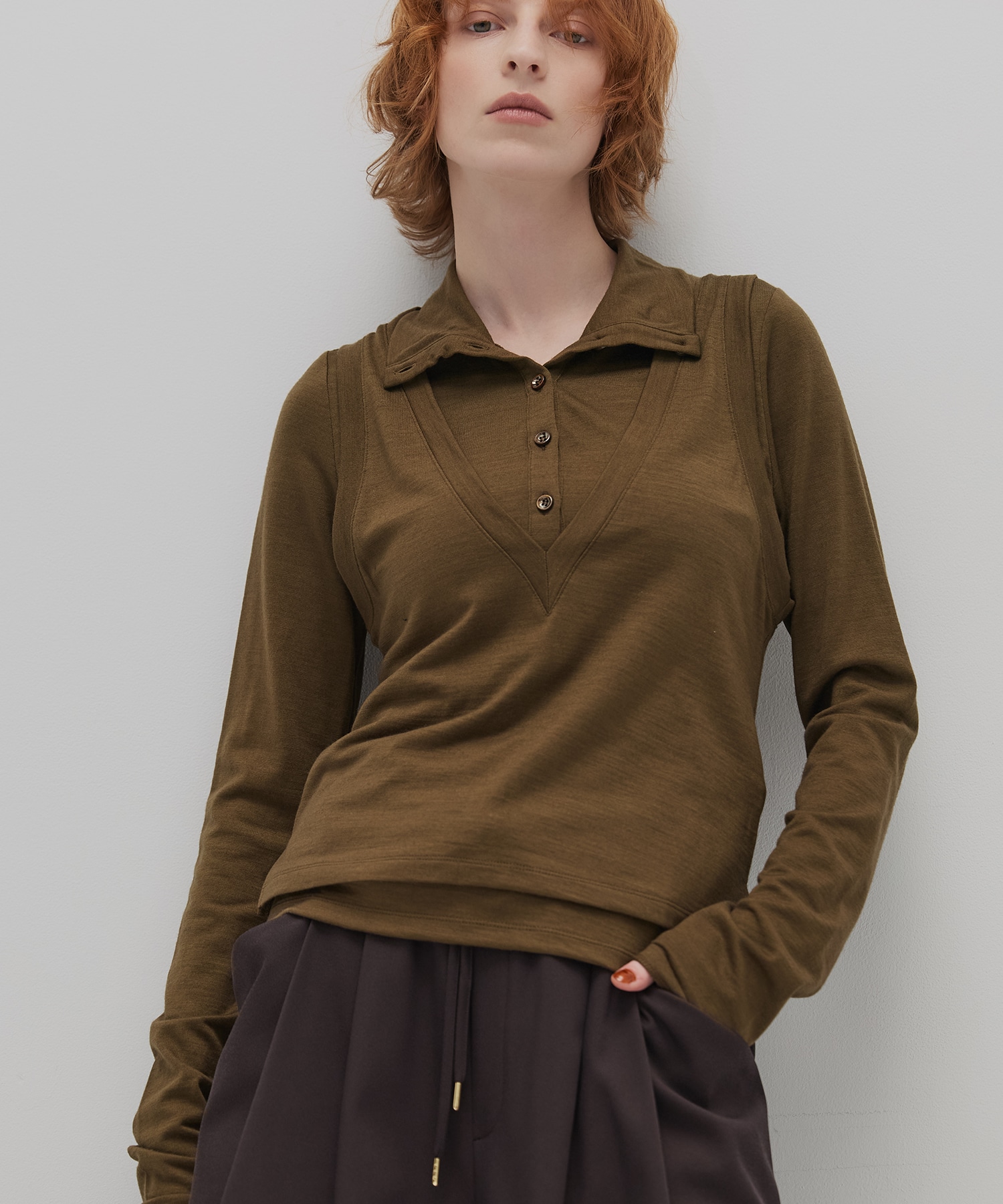 Super100 ヘンリーネックトップス