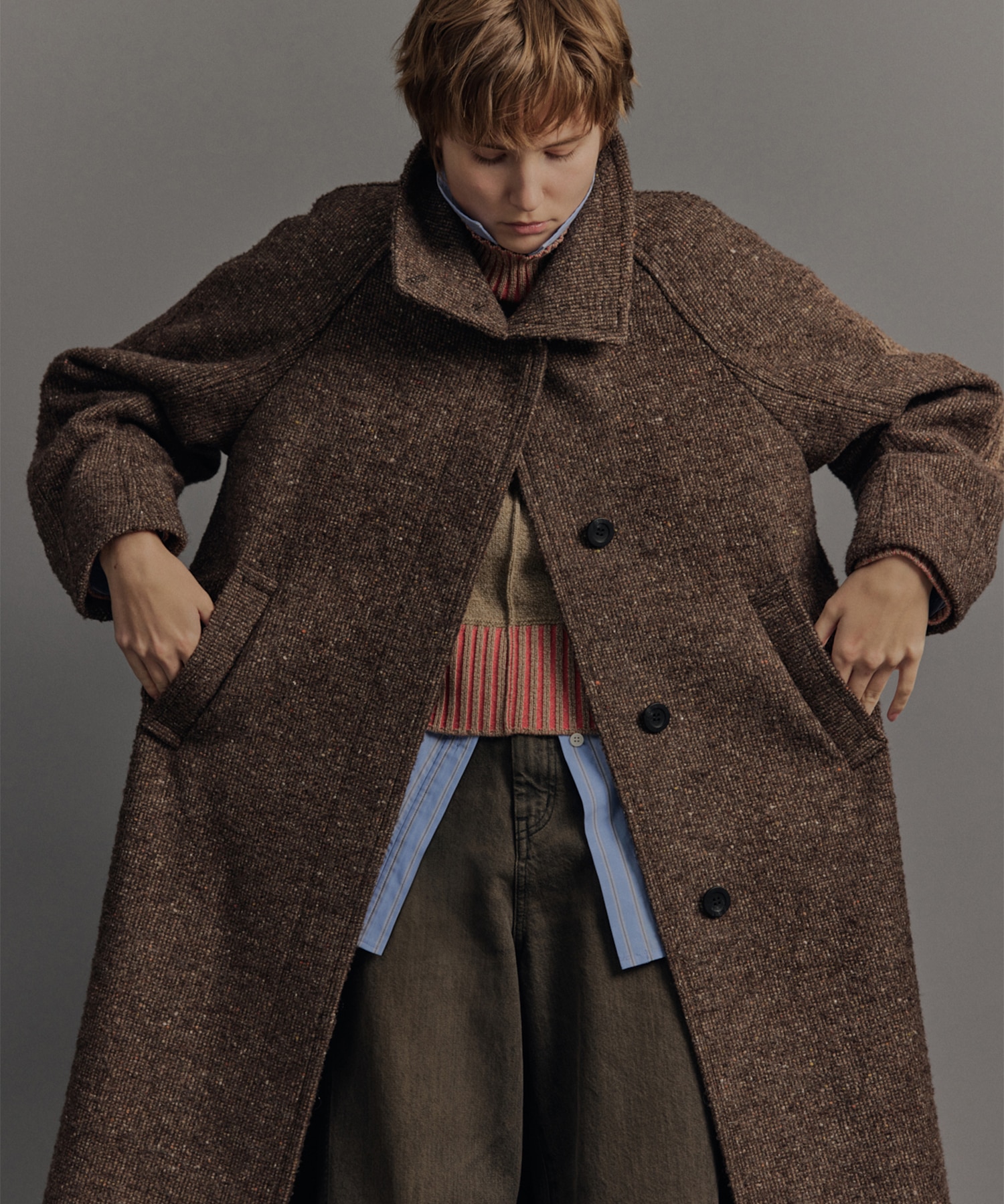 ツイードスタンドカラーコート