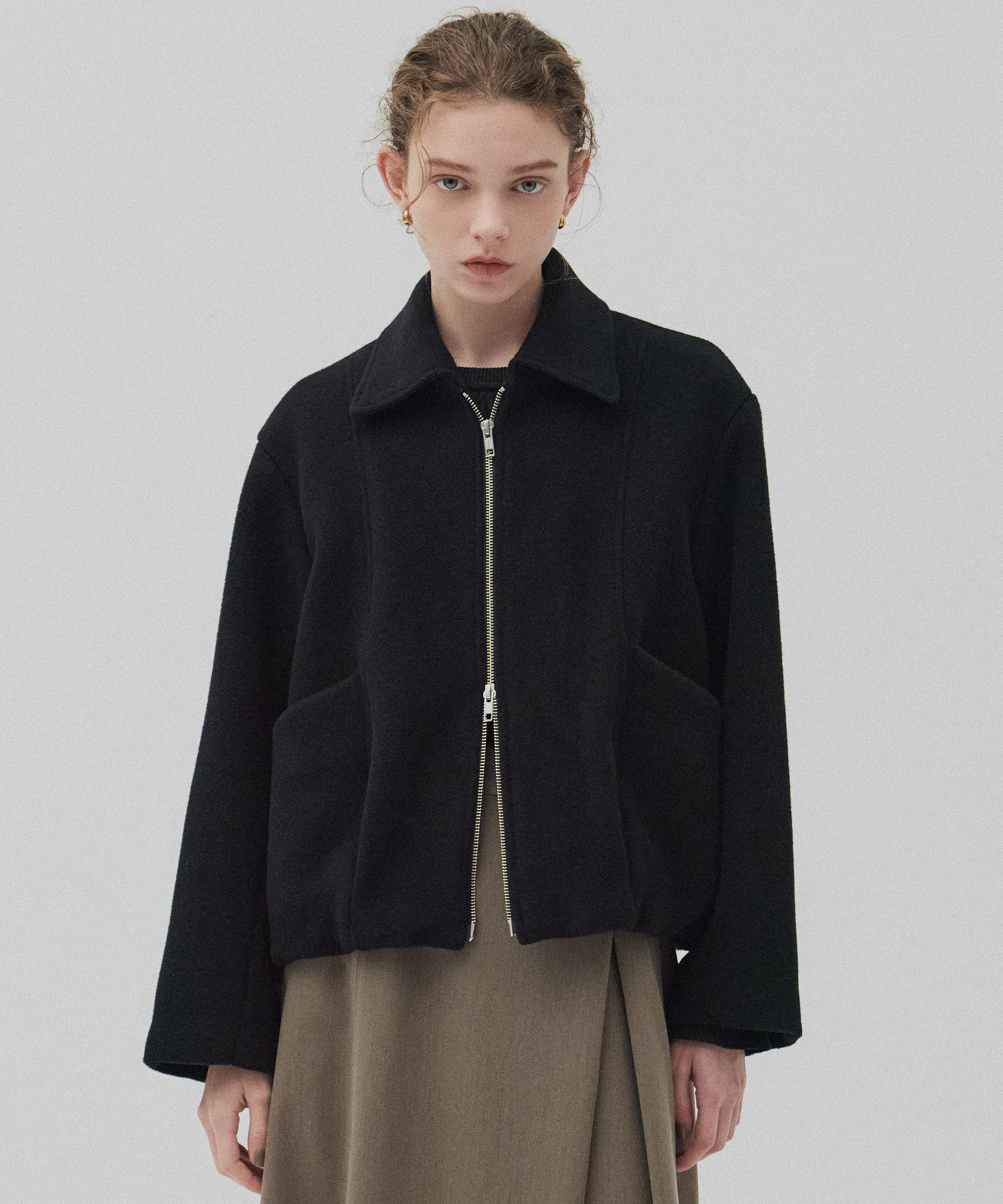ウールジップタックショートコート