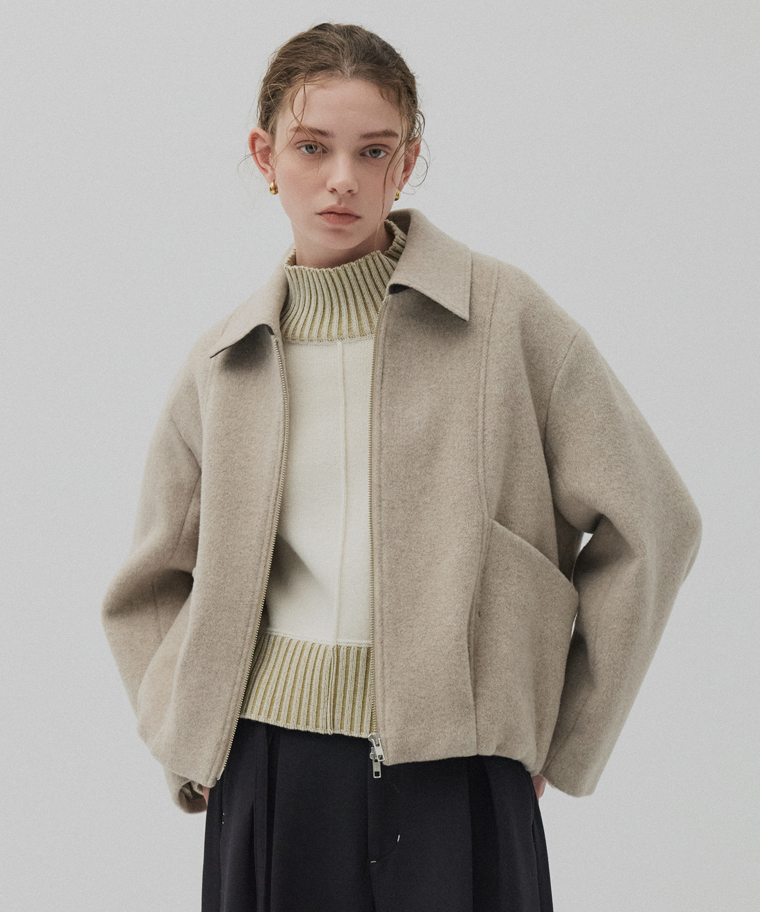 ウールジップタックショートコート