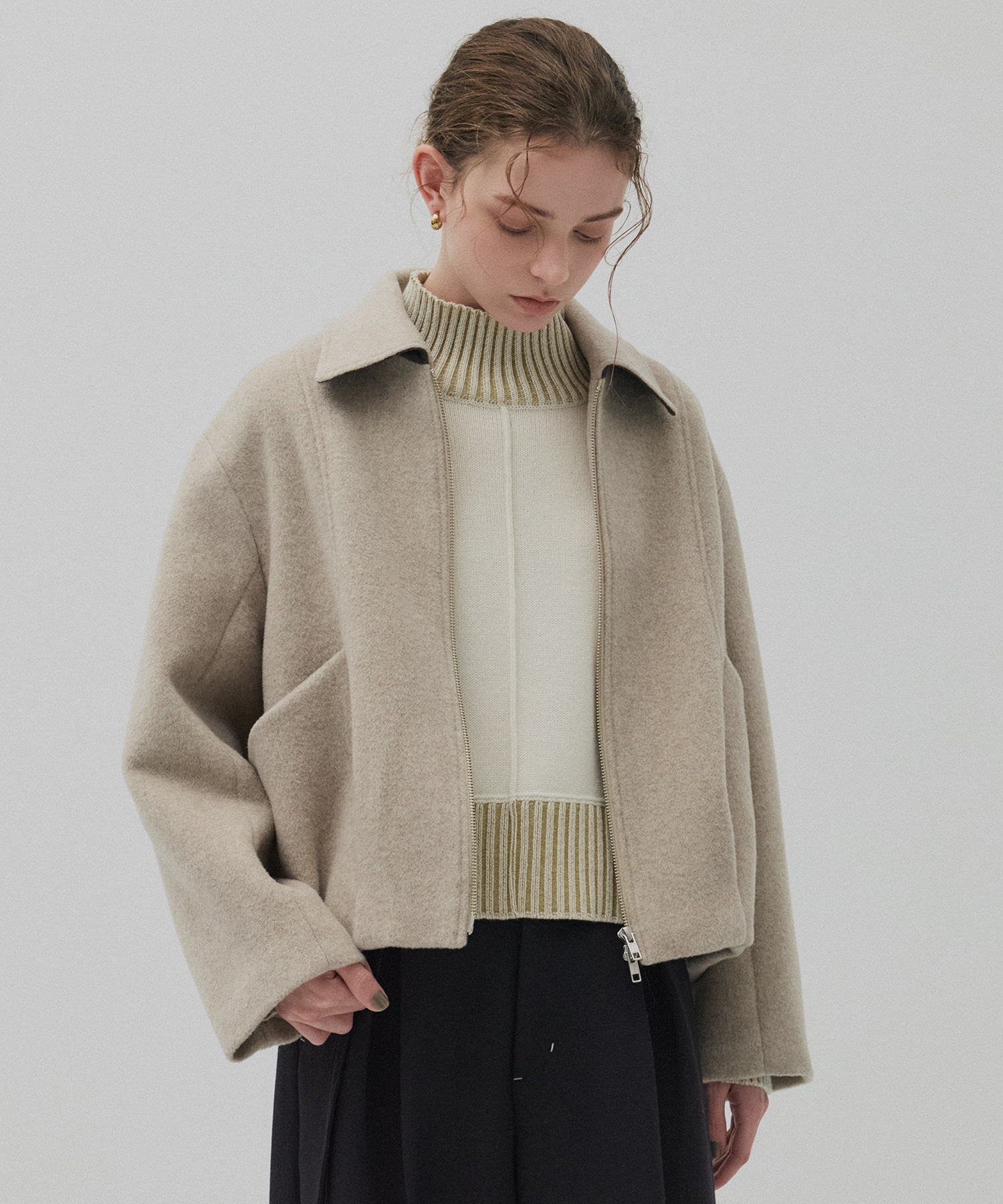 【再入荷】ウールジップタックショートコート