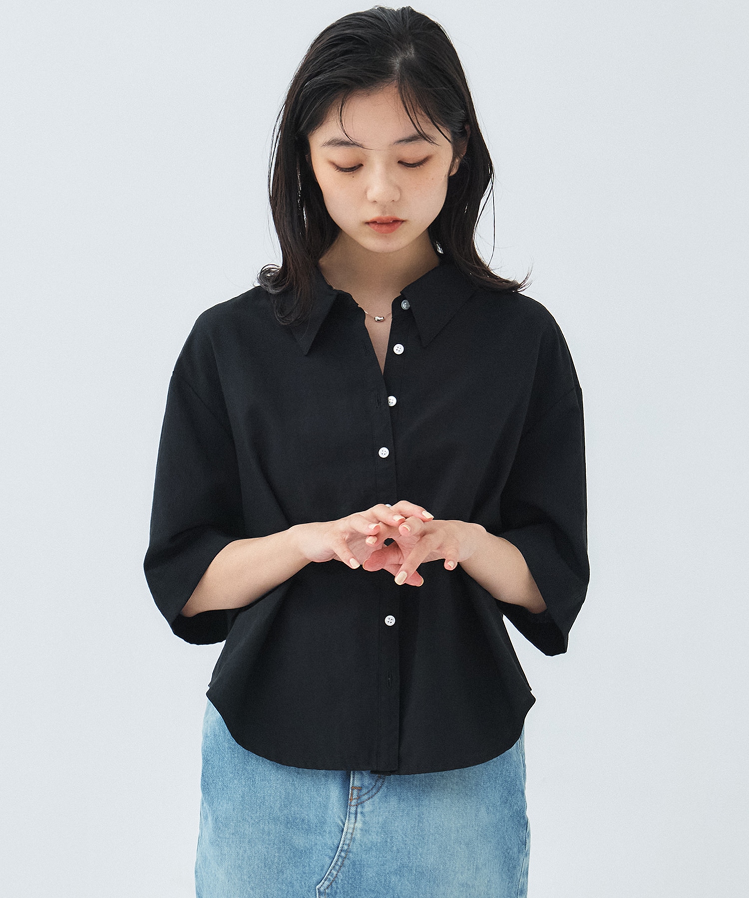 リネンレーヨンミドルスリーブシャツ