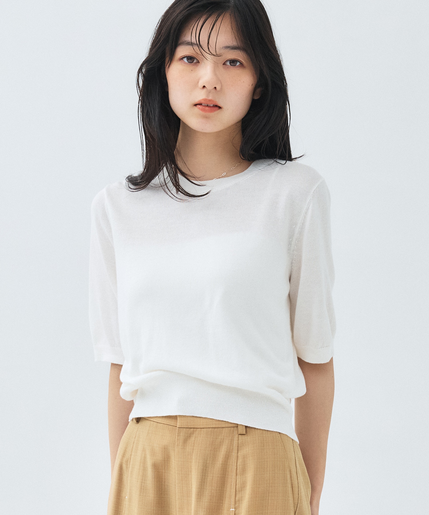 コットンシルクハーフスリーブニット